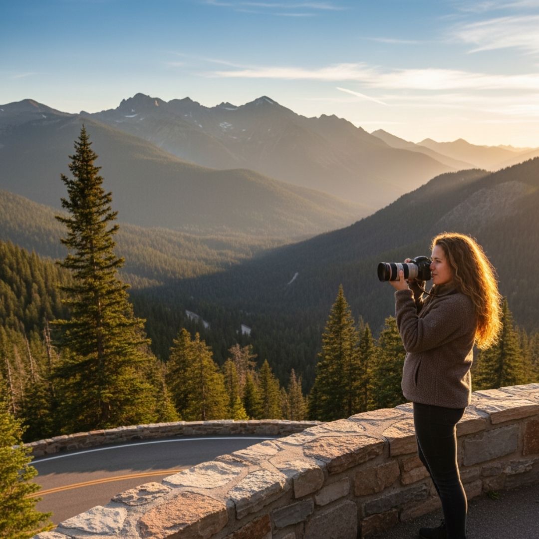 woman taking pictures of the landscape
